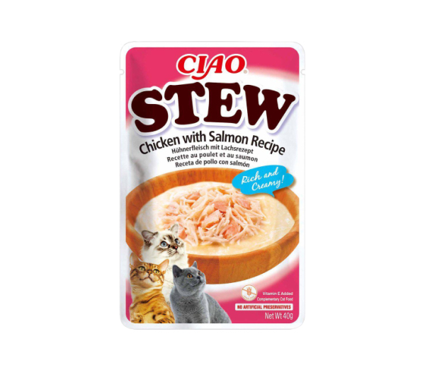 Ciao Stew Chicken Salmon märgtoit kassidele 40g 1 Ciao Stew Chicken Salmon märgtoit kassidele 40g
