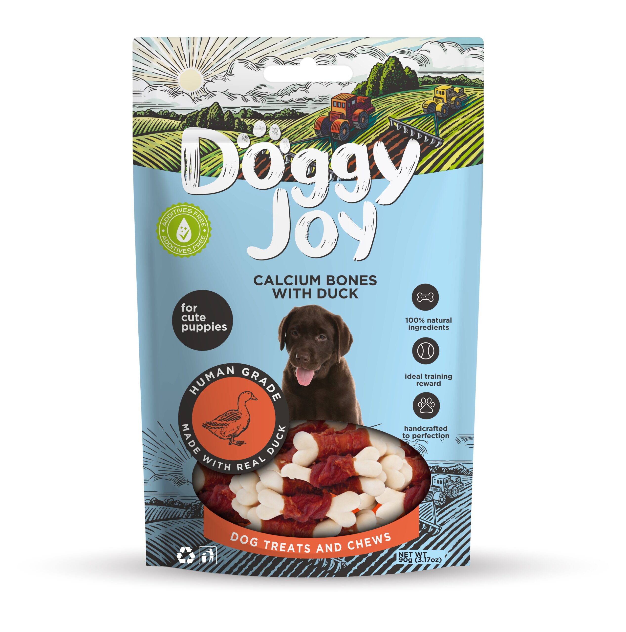 Doggy Joy calcium bones with duck närimismaiused kutsikale 90g 1 Doggy Joy calcium bones with duck närimismaiused kutsikale 90g