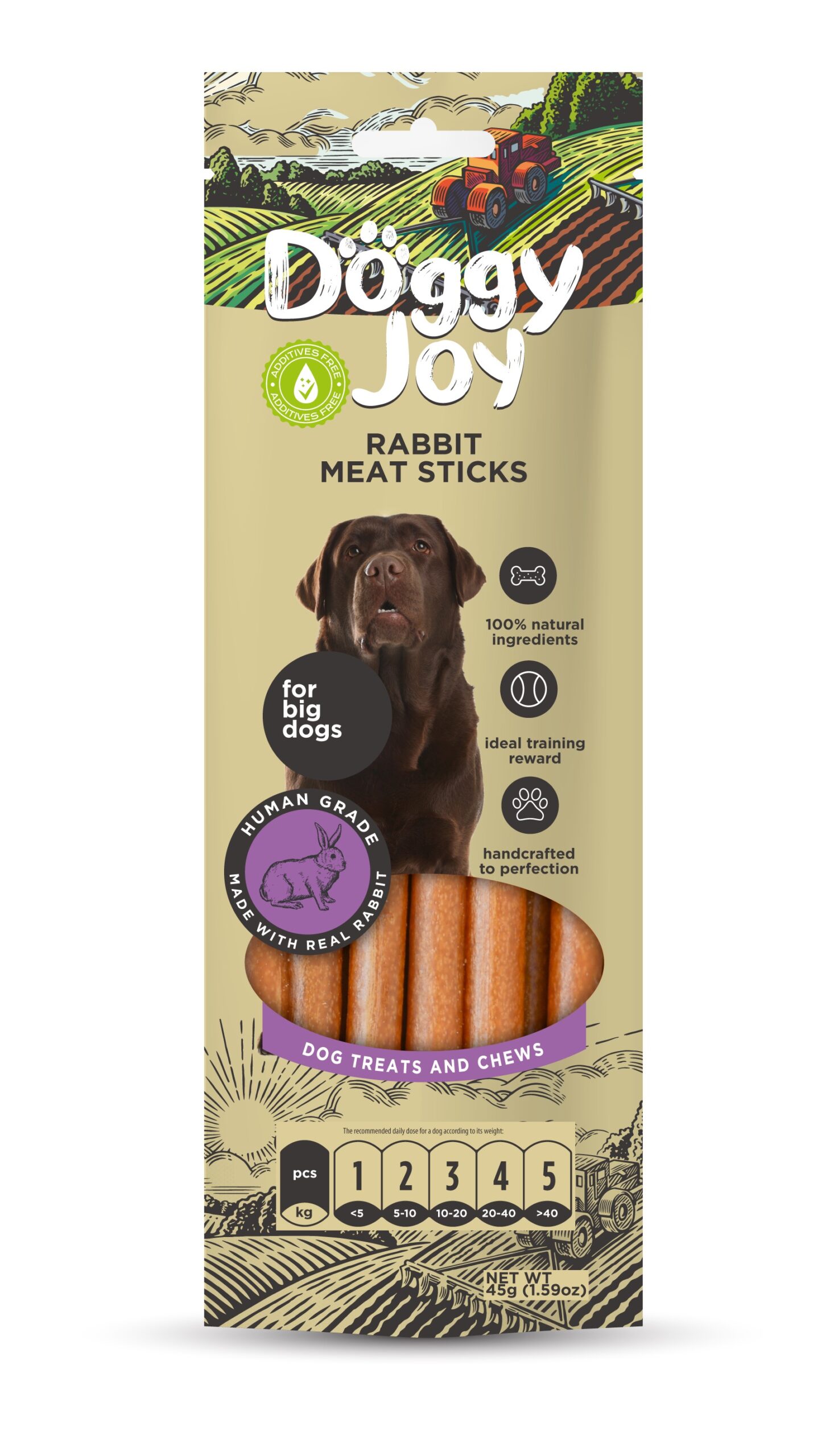 Doggy Joy rabbit meat sticks närimismaiused koertele 45g 1 Doggy Joy rabbit meat sticks närimismaiused koertele 45g
