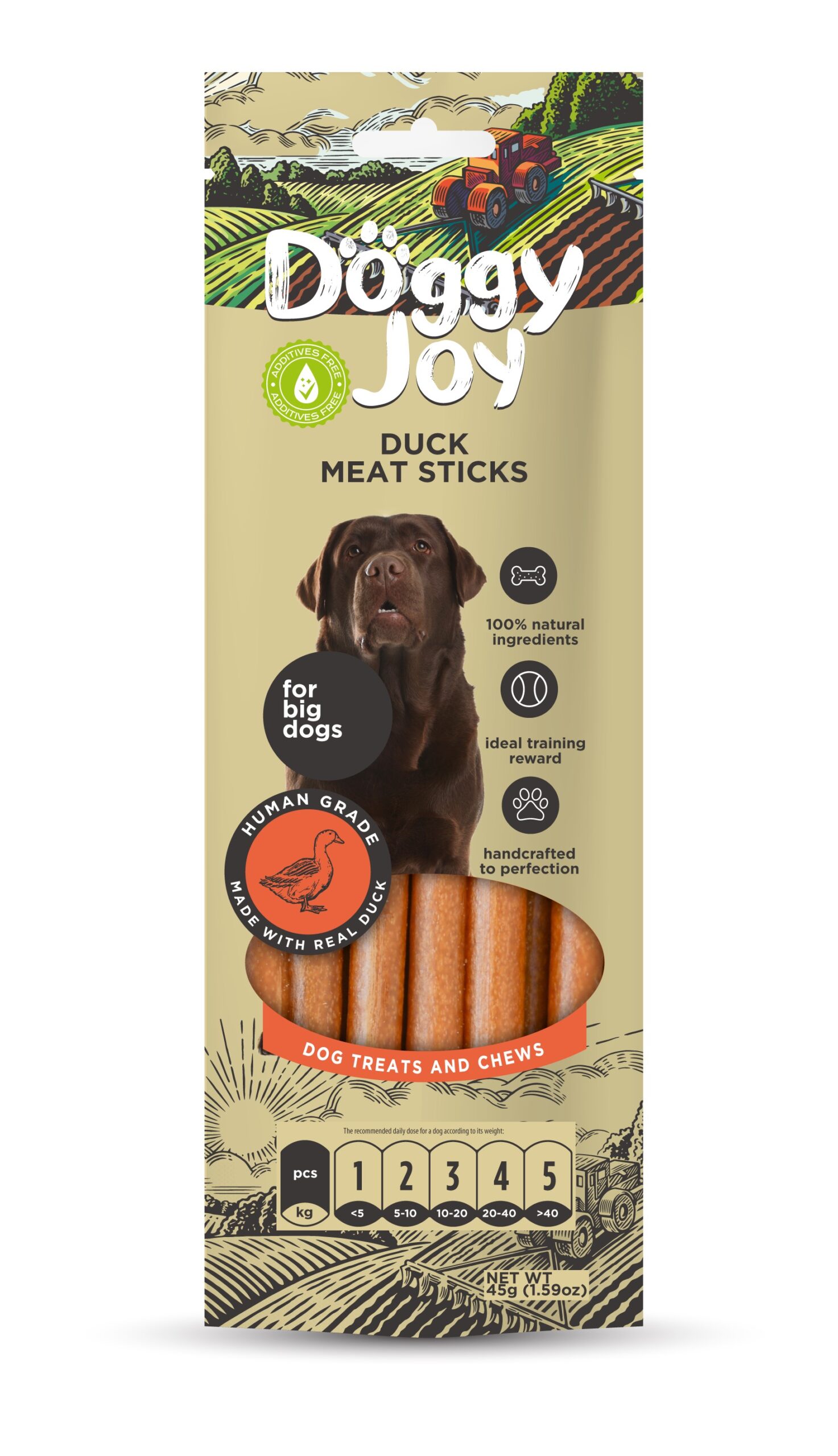 Doggy Joy duck meat sticks närimismaiused koertele 45g 1 Doggy Joy duck meat sticks närimismaiused koertele 45g