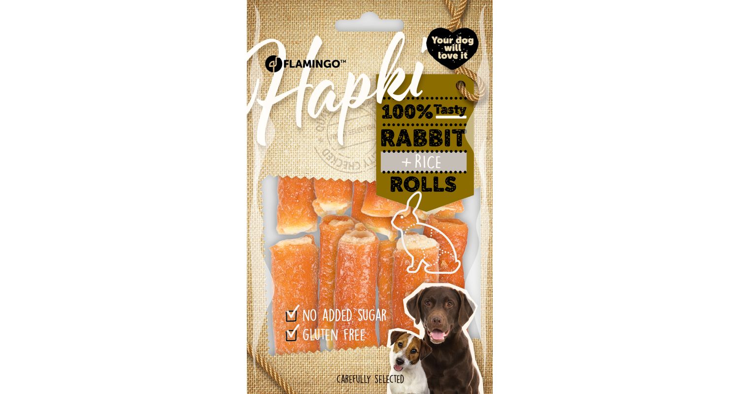 Flamingo Hapki Rabbit + Rice Rolls närimismaius koerale 85g 1 Flamingo Hapki Rabbit + Rice Rolls närimismaius koerale 85g