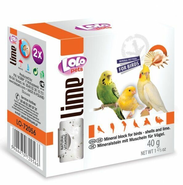 LoLo Pets Lime mineraalkivi lindudele karpidega 40g 1 LoLo Pets Lime mineraalkivi lindudele karpidega 40g