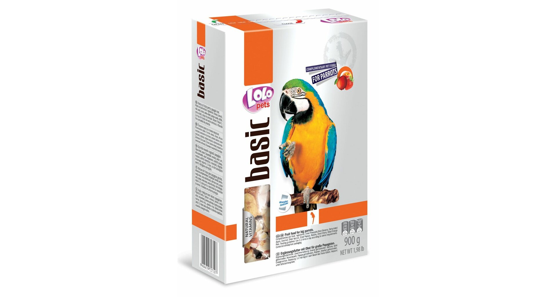 LoLo Pets Basic täiendsööt suurtele papagoidele puuviljadega 900g 1 LoLo Pets Basic täiendsööt suurtele papagoidele puuviljadega 900g