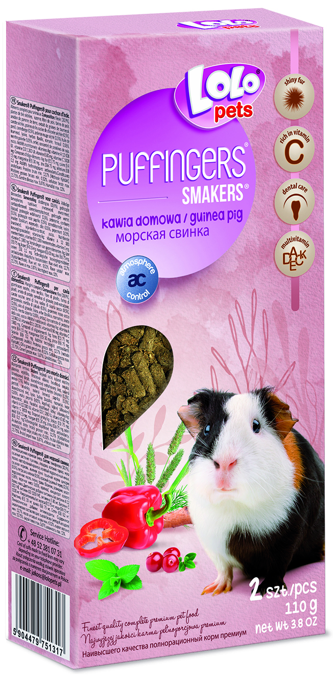 LoLo Pets Puffingers närimispulgad merisigadele 2tk 110g 1 LoLo Pets Puffingers närimispulgad merisigadele 2tk 110g