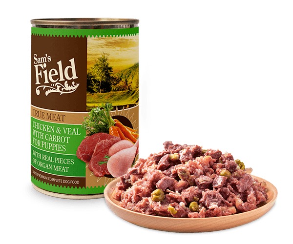 Sam's Field Chicken & Veal with Carrot konserv kutsikatele 400g 1 Sam's Field Chicken & Veal with Carrot konserv kutsikatele 400g