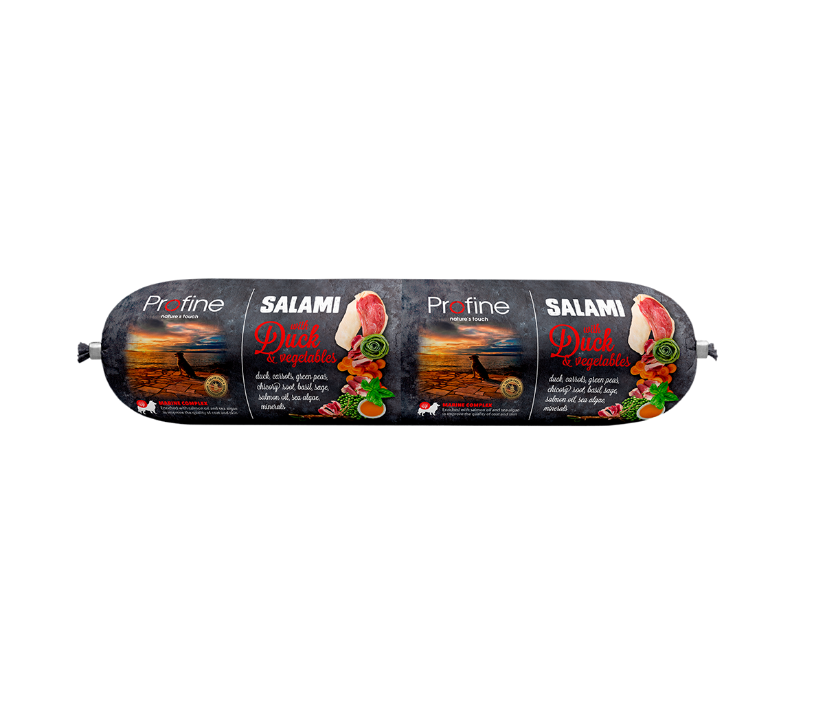 Profine Duck & Vegetables Salami vorst koertele 800g 1 Profine Duck & Vegetables Salami vorst koertele 800g