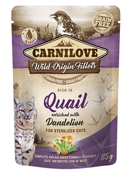 Carnilove Cat Pouch Quail with Dandelion einekotike steriliseeritud kassidele 85g 1 Carnilove Cat Pouch Quail with Dandelion einekotike steriliseeritud kassidele 85g