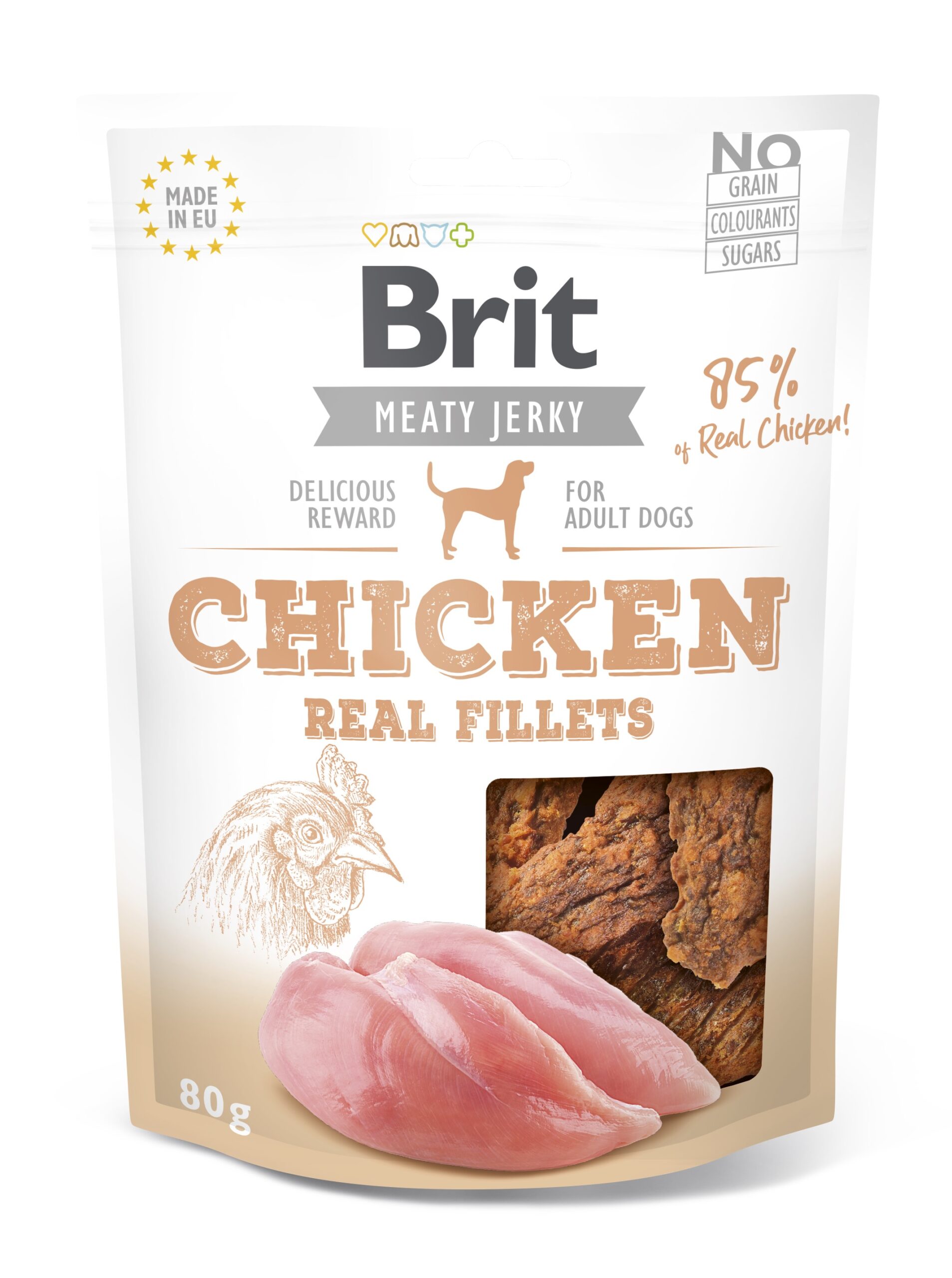 Brit Jerky Chicken Real Fillets Snack närimismaius koertele 80g 1 Brit Jerky Chicken Real Fillets Snack närimismaius koertele 80g