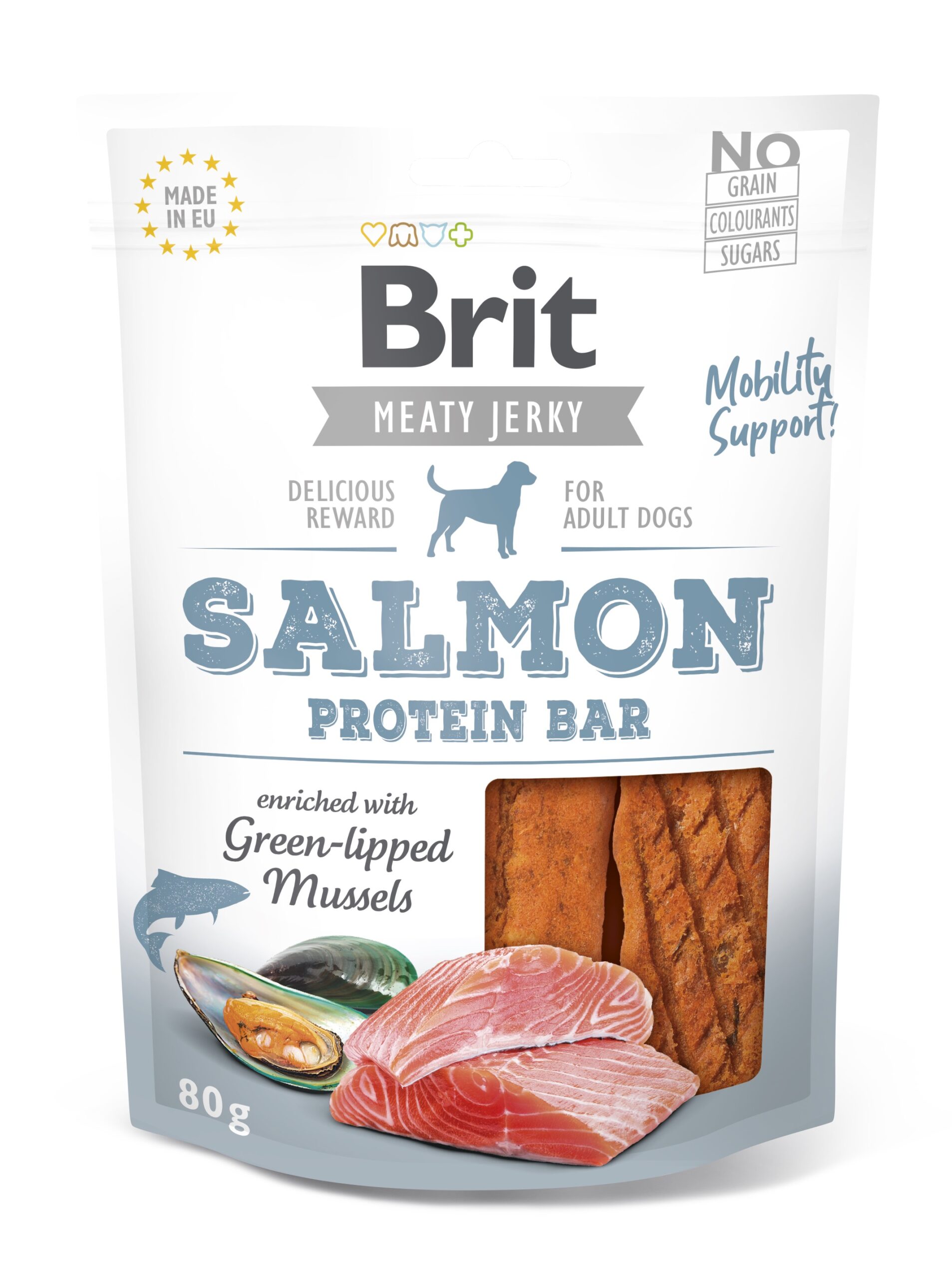 Brit Jerky Salmon Protein Bar Snack närimismaius koertele 80g 1 Brit Jerky Salmon Protein Bar Snack närimismaius koertele 80g