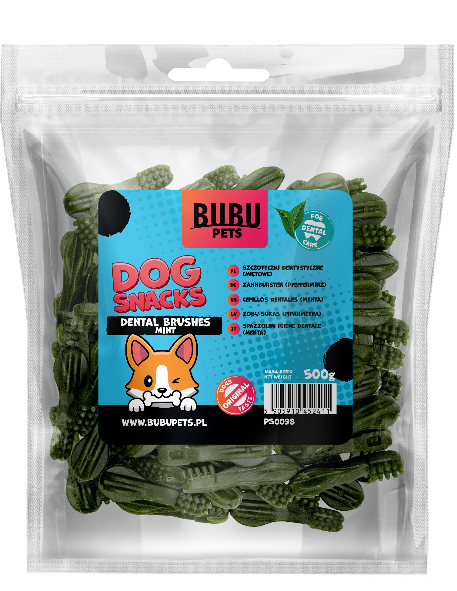 Bubu Pets näritavad hambapuhastusharjad piparmündiga 500g 1 Bubu Pets näritavad hambapuhastusharjad piparmündiga 500g