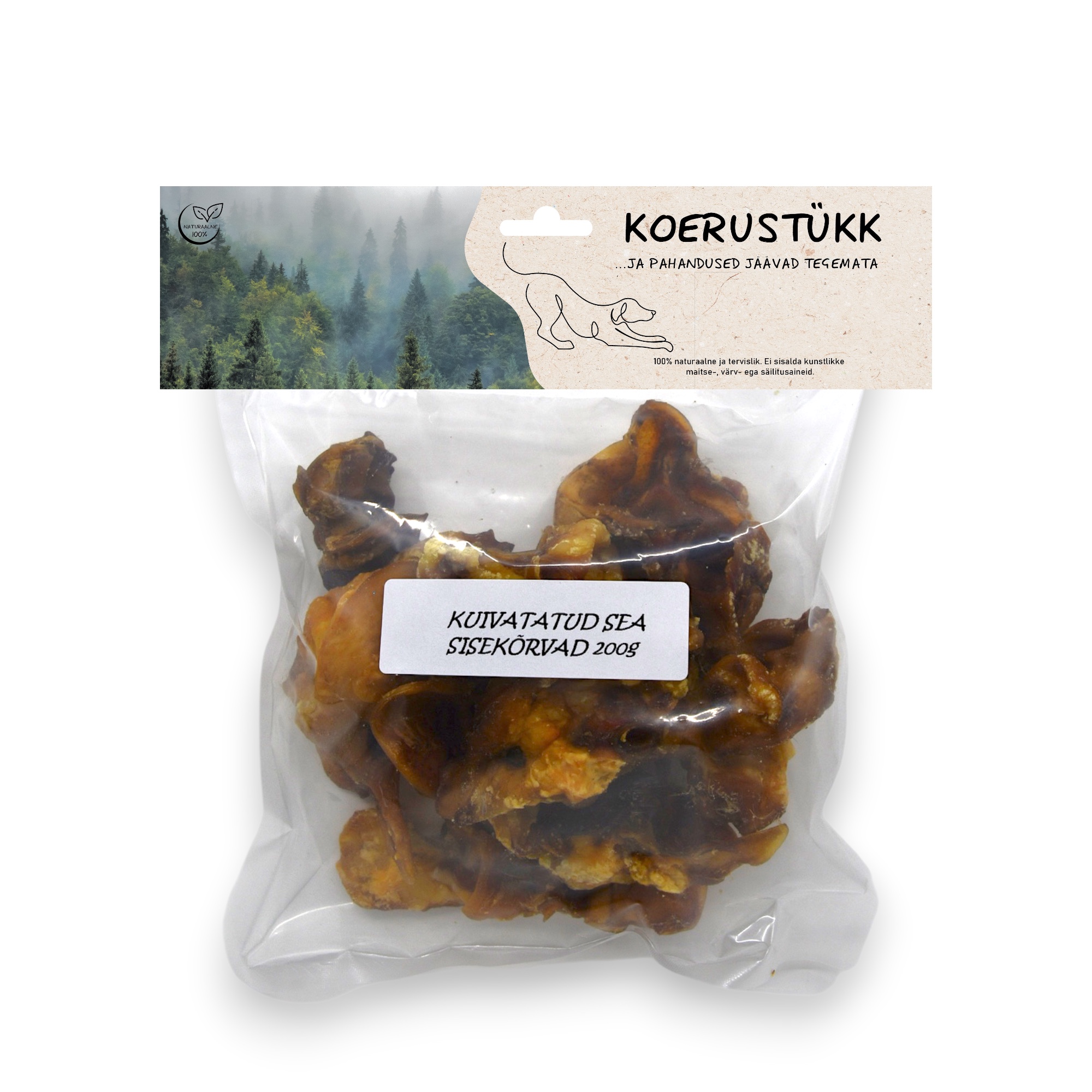 Koerustükk kuivatatud sea sisekõrvad koerale 200g 1 Koerustükk kuivatatud sea sisekõrvad koerale 200g