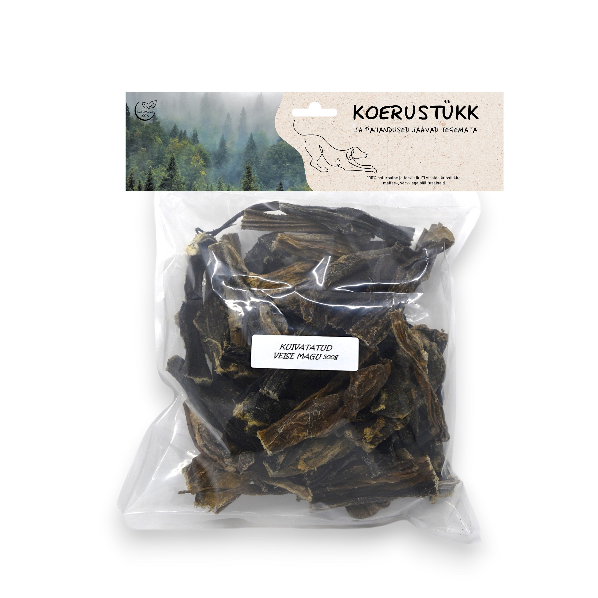 Koerustükk kuivatatud veise magu koerale 500g 1 Koerustükk kuivatatud veise magu koerale 500g