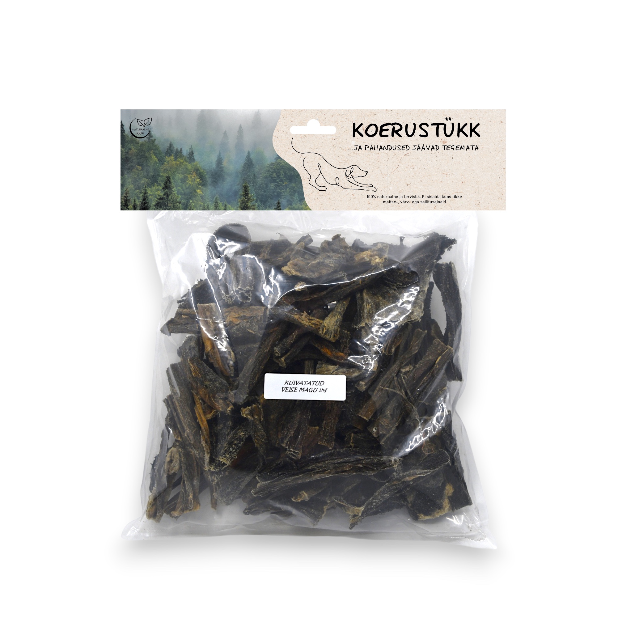 Koerustükk kuivatatud veise magu koerale 1kg 1 Koerustükk kuivatatud veise magu koerale 1kg