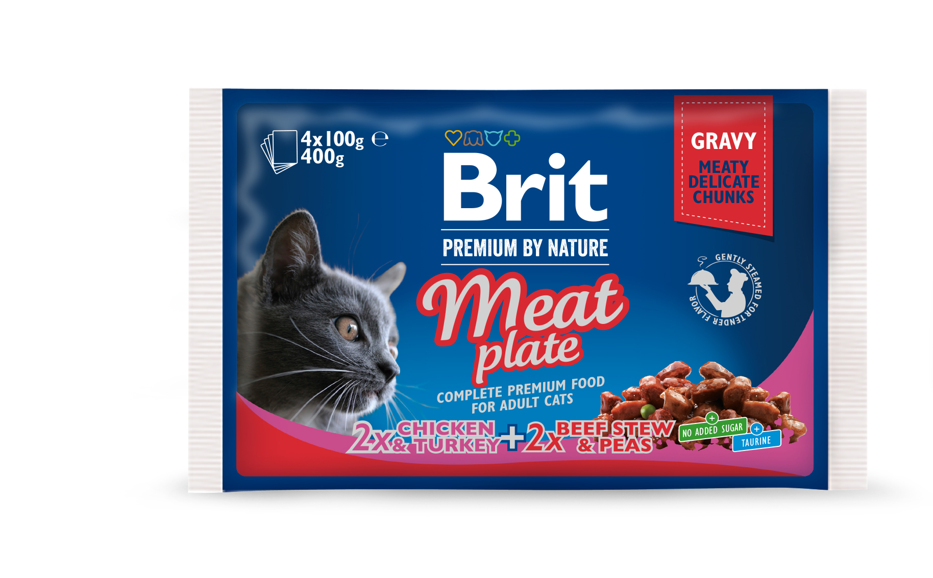 Brit Premium Meat Plate multipakk märgtoit kassidele 4x100g 1 Brit Premium Meat Plate multipakk märgtoit kassidele 4x100g