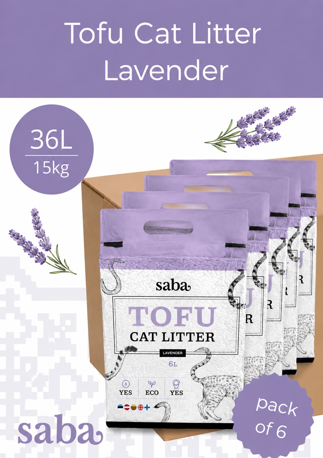 SABA lavendlilõhnaline tofu kassiliiv 36L 1 SABA lavendlilõhnaline tofu kassiliiv 36L
