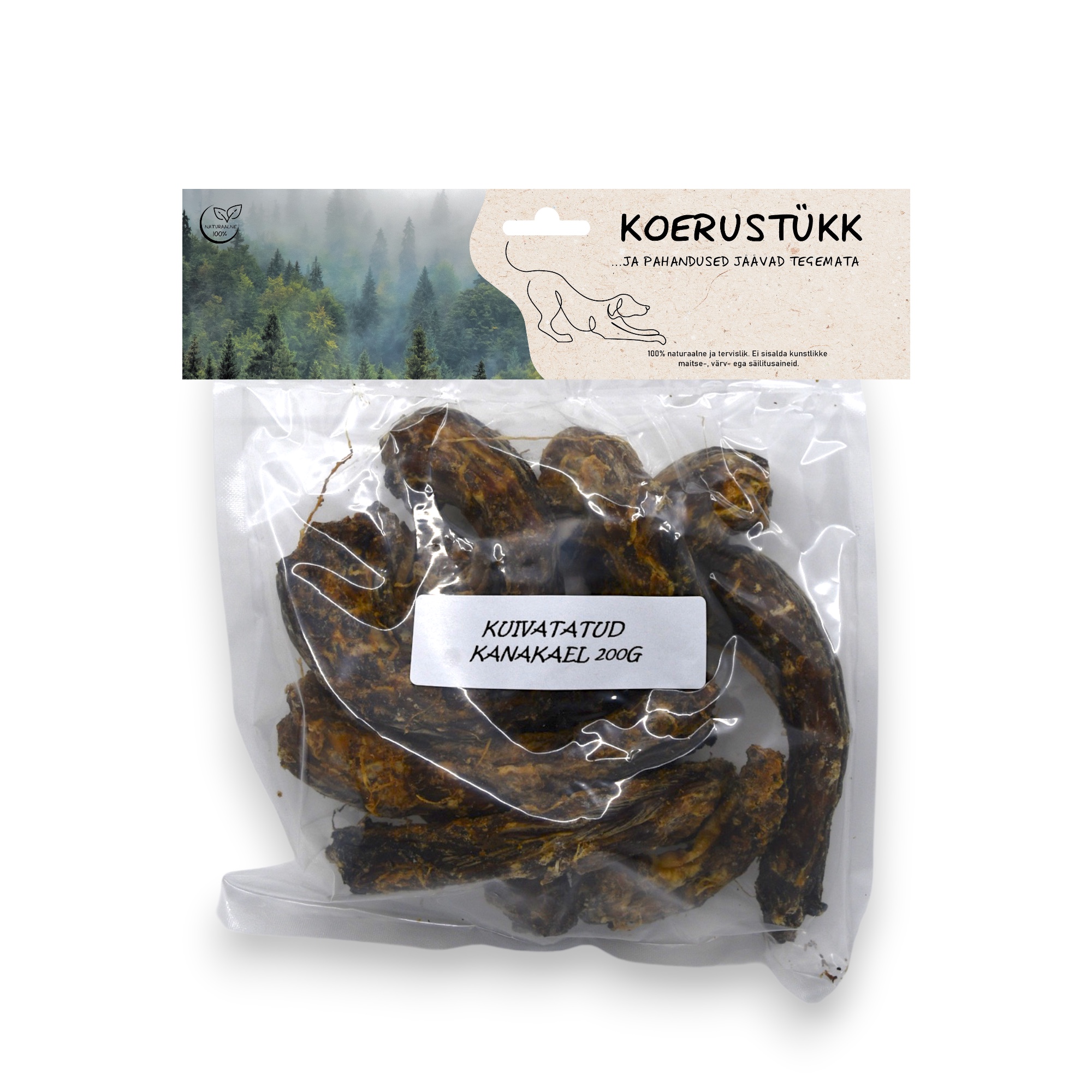 Koerustükk kuivatatud kanakael koerale 200g 1 Koerustükk kuivatatud kanakael koerale 200g