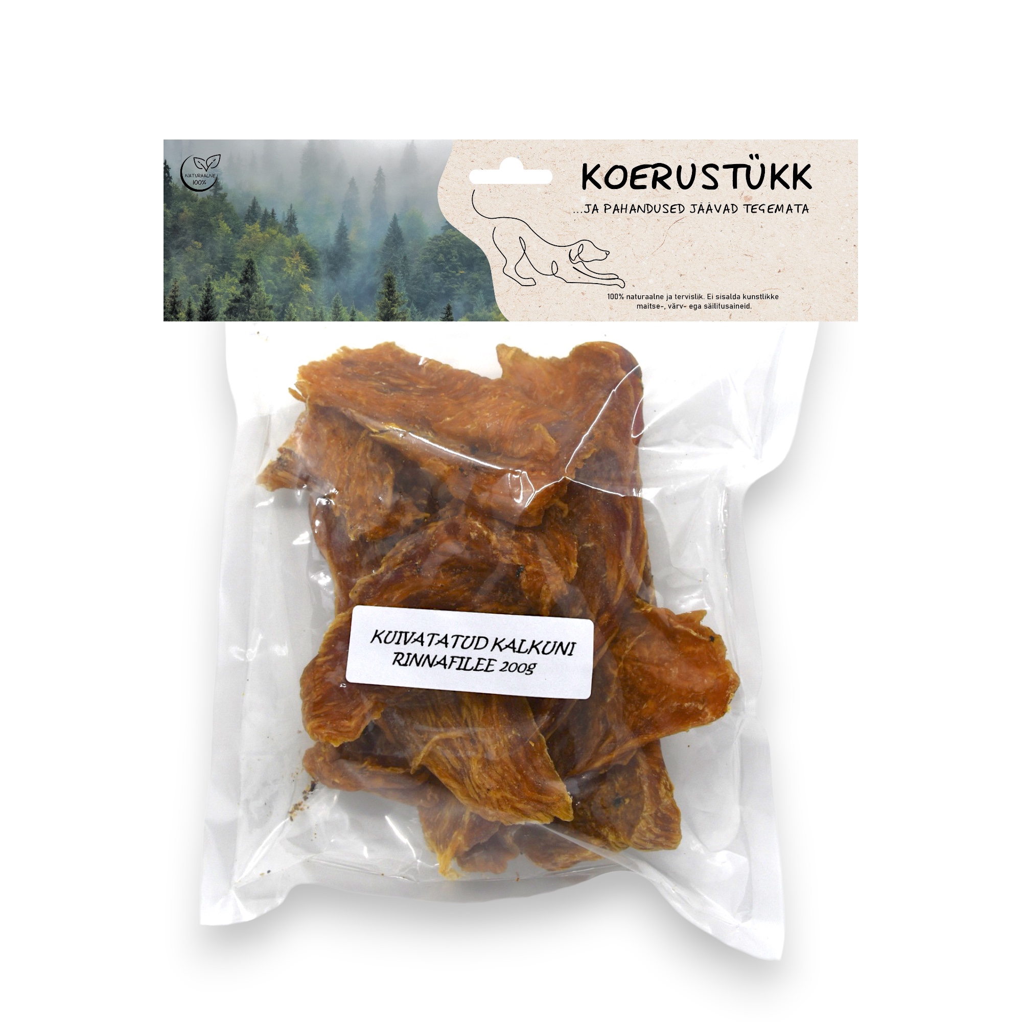 Koerustükk kuivatatud kalkuni rinnafilee koerale 200g 1 Koerustükk kuivatatud kalkuni rinnafilee koerale 200g