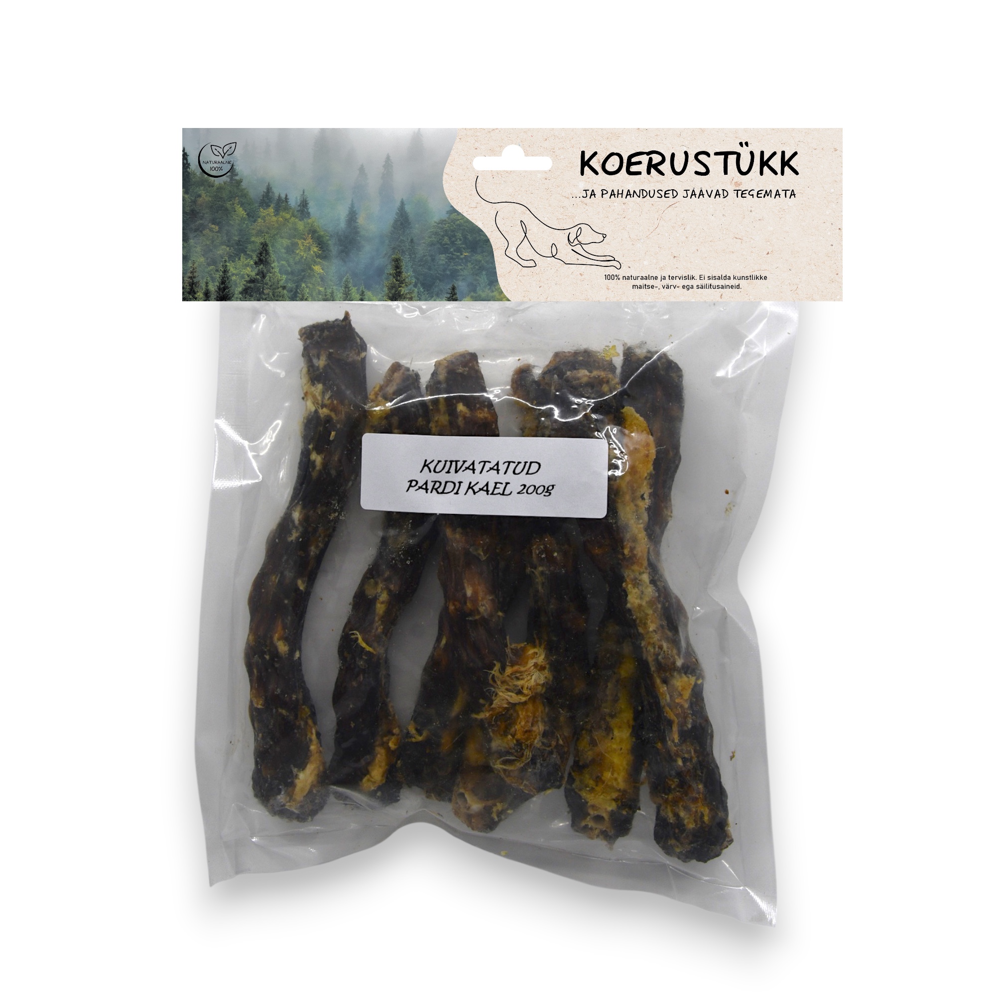 Koerustükk kuivatatud pardi kael koerale 200g 1 Koerustükk kuivatatud pardi kael koerale 200g