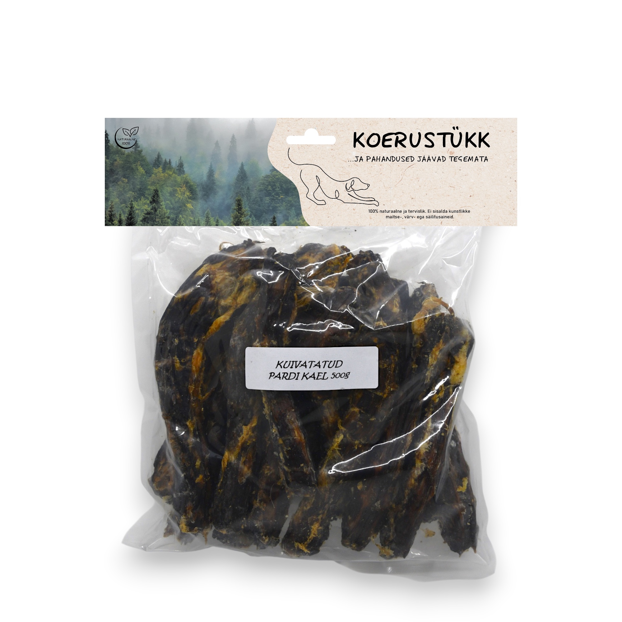 Koerustükk kuivatatud pardi kael koerale 500g 1 Koerustükk kuivatatud pardi kael koerale 500g