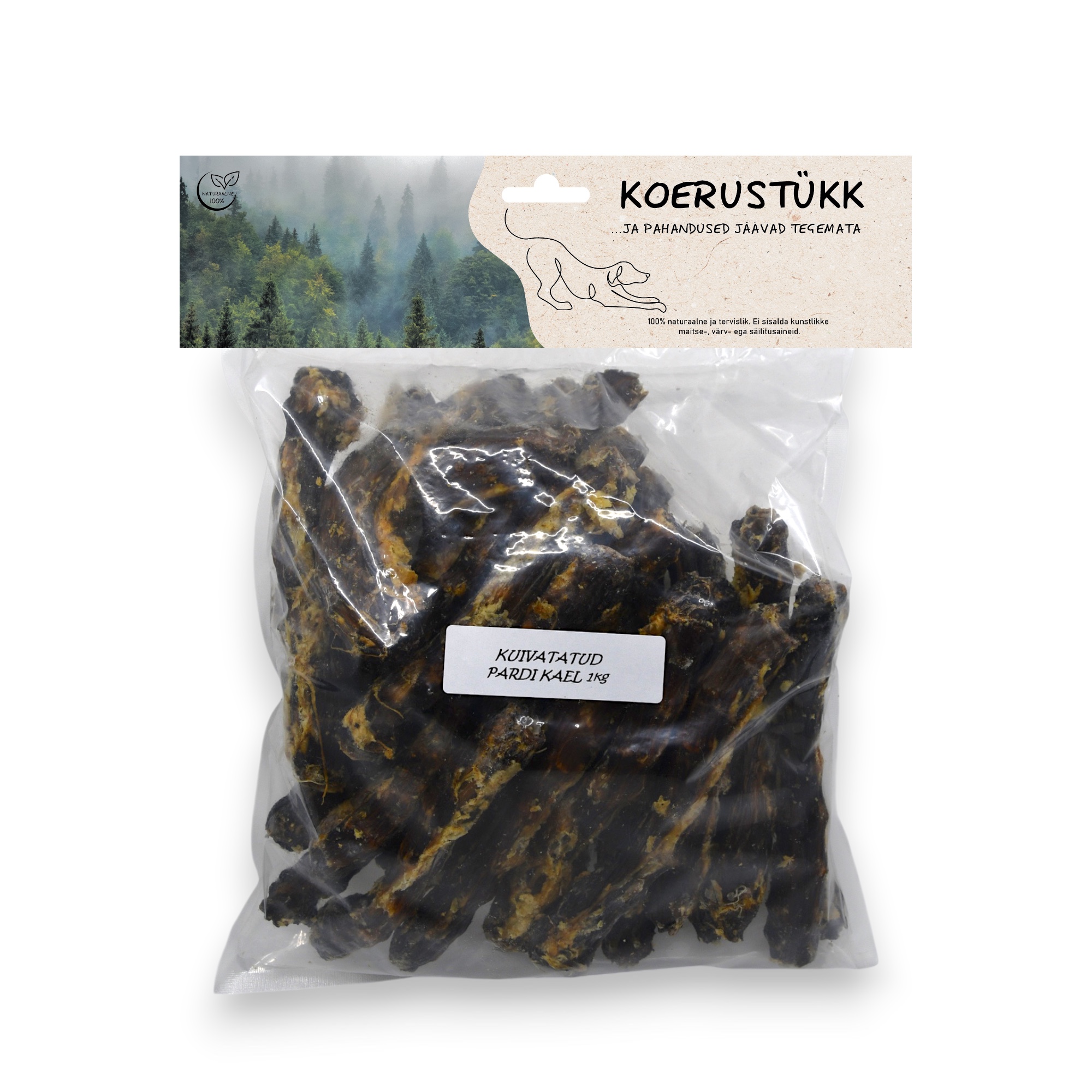 Koerustükk kuivatatud pardi kael koerale 1kg 1 Koerustükk kuivatatud pardi kael koerale 1kg
