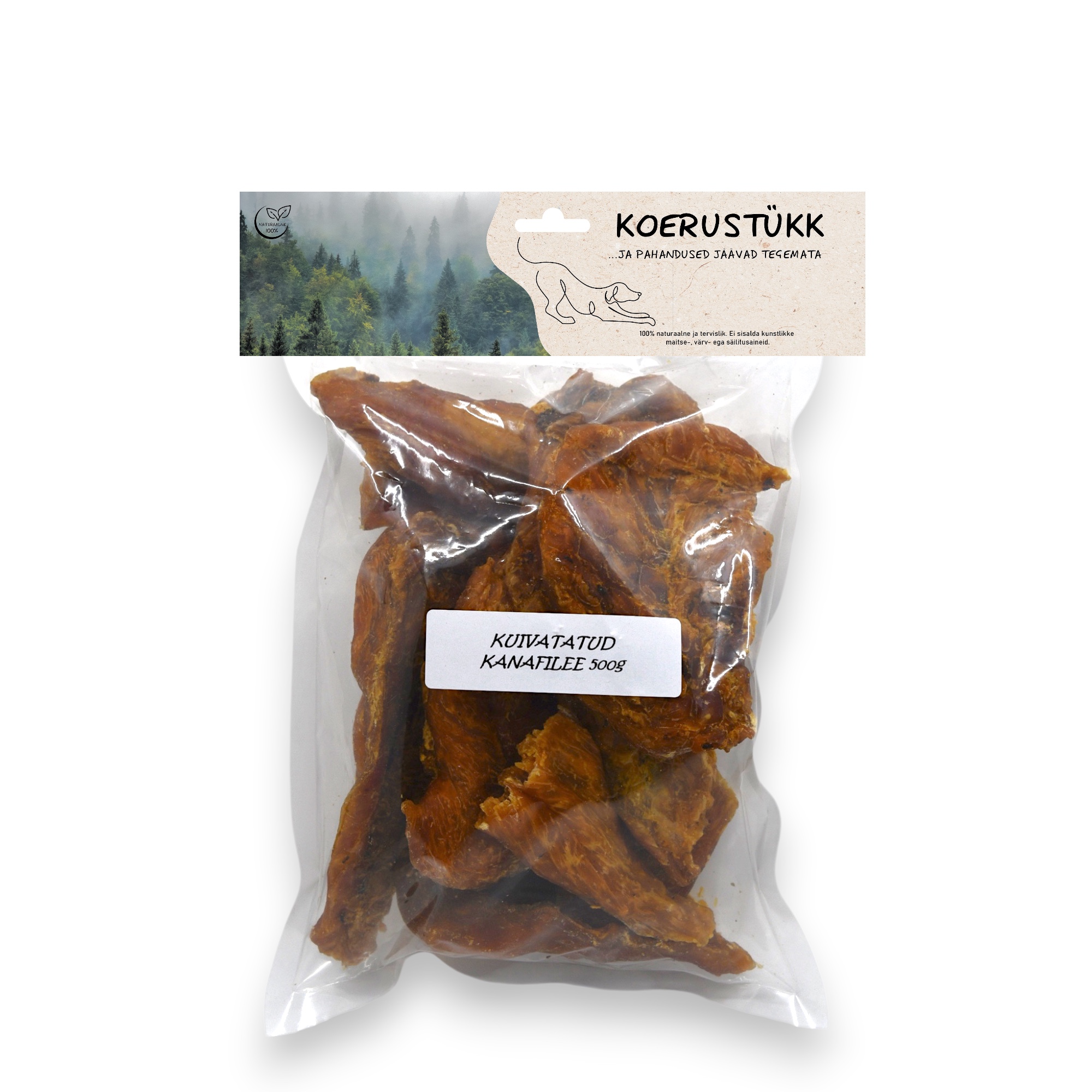 Koerustükk kuivatatud kanafilee koerale 500g 1 Koerustükk kuivatatud kanafilee koerale 500g