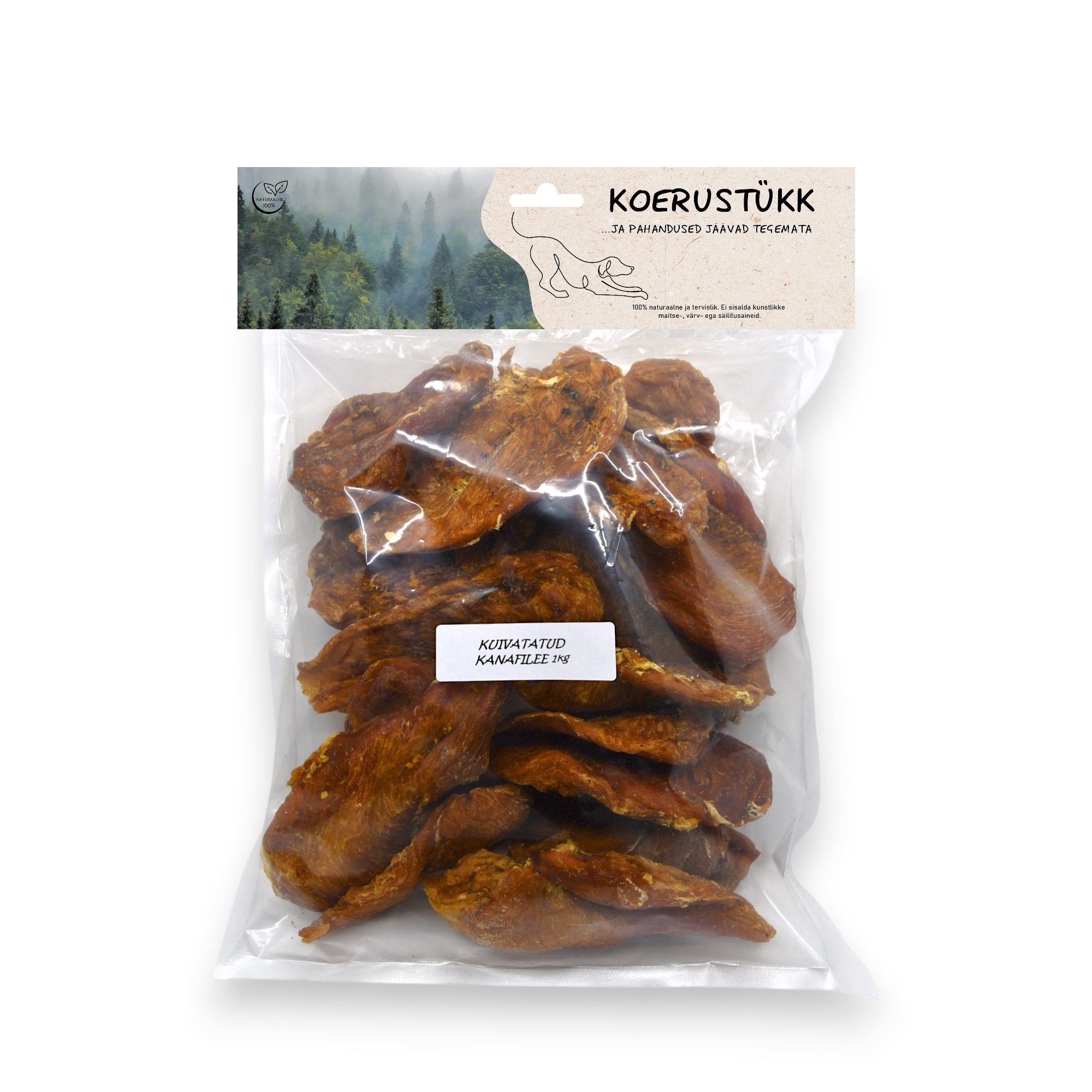 Koerustükk kuivatatud kanafilee koerale 1kg 1 Koerustükk kuivatatud kanafilee koerale 1kg