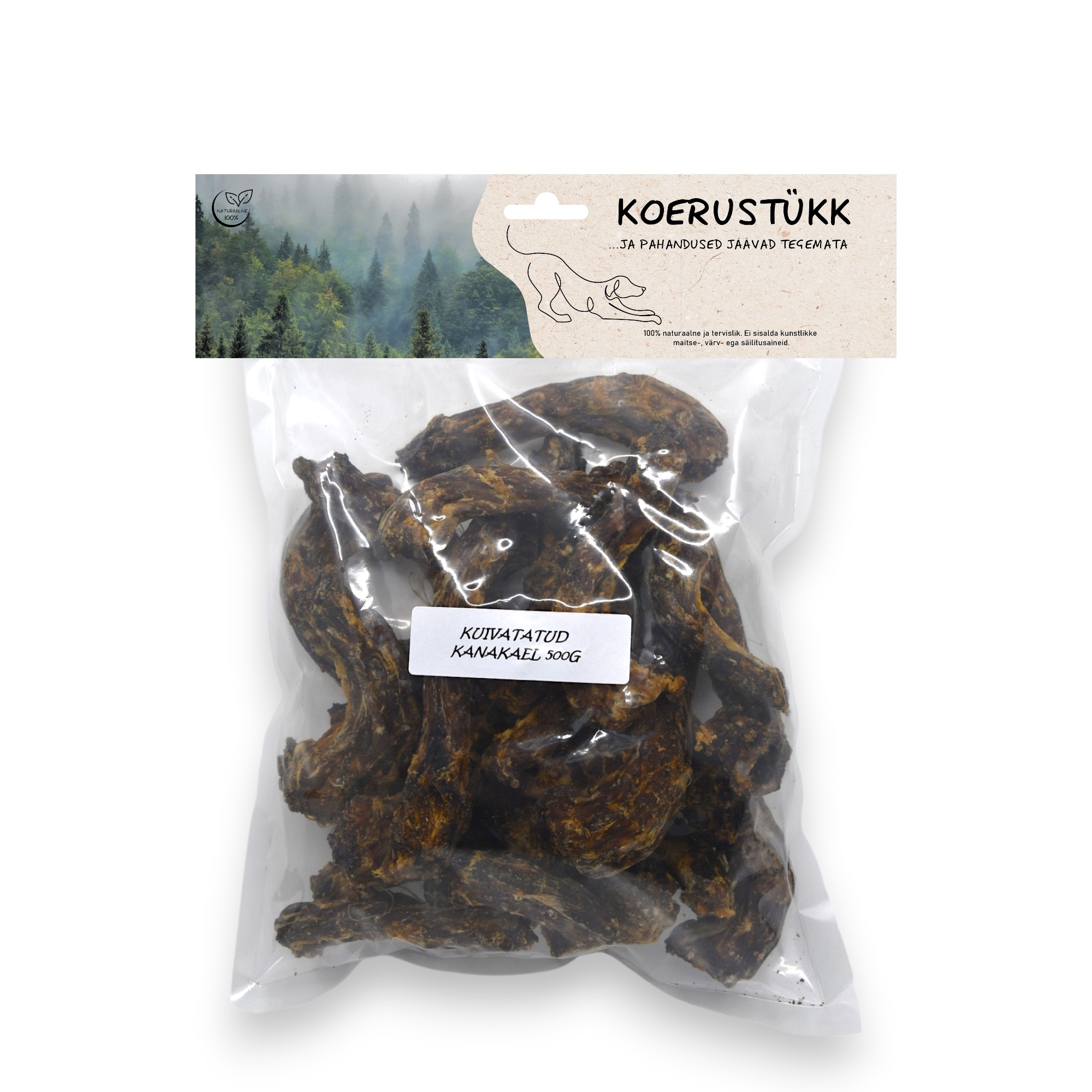 Koerustükk kuivatatud kanakael koerale 500g 1 Koerustükk kuivatatud kanakael koerale 500g