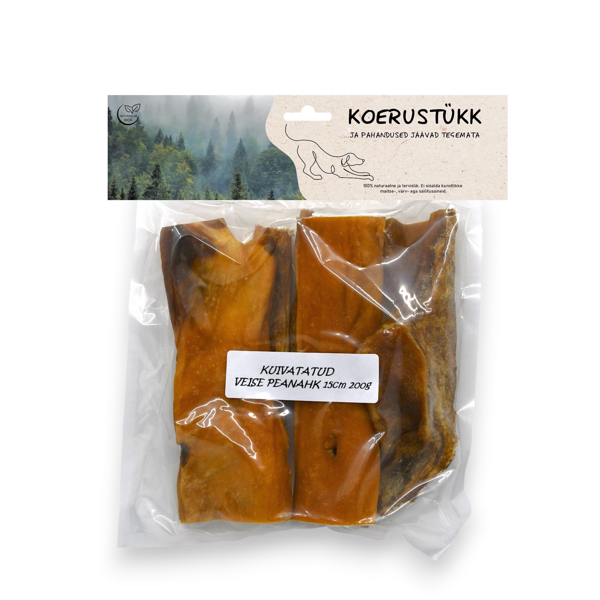 Koerustükk kuivatatud veise peanahk 15cm koerale 200g 1 Koerustükk kuivatatud veise peanahk 15cm koerale 200g