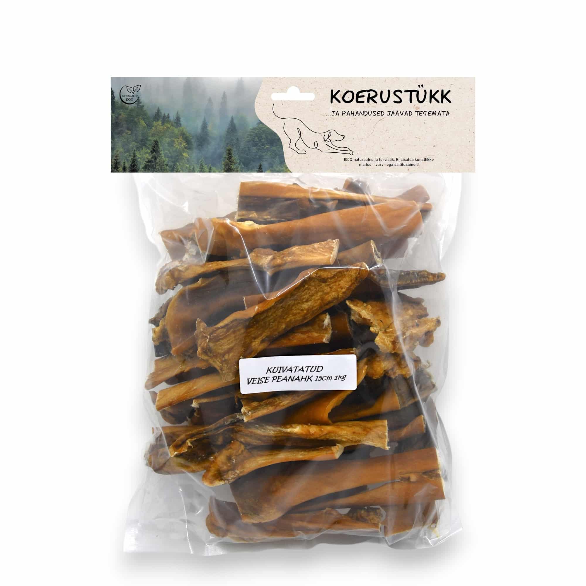 Koerustükk kuivatatud veise peanahk 15cm koerale 1kg 1 Koerustükk kuivatatud veise peanahk 15cm koerale 1kg