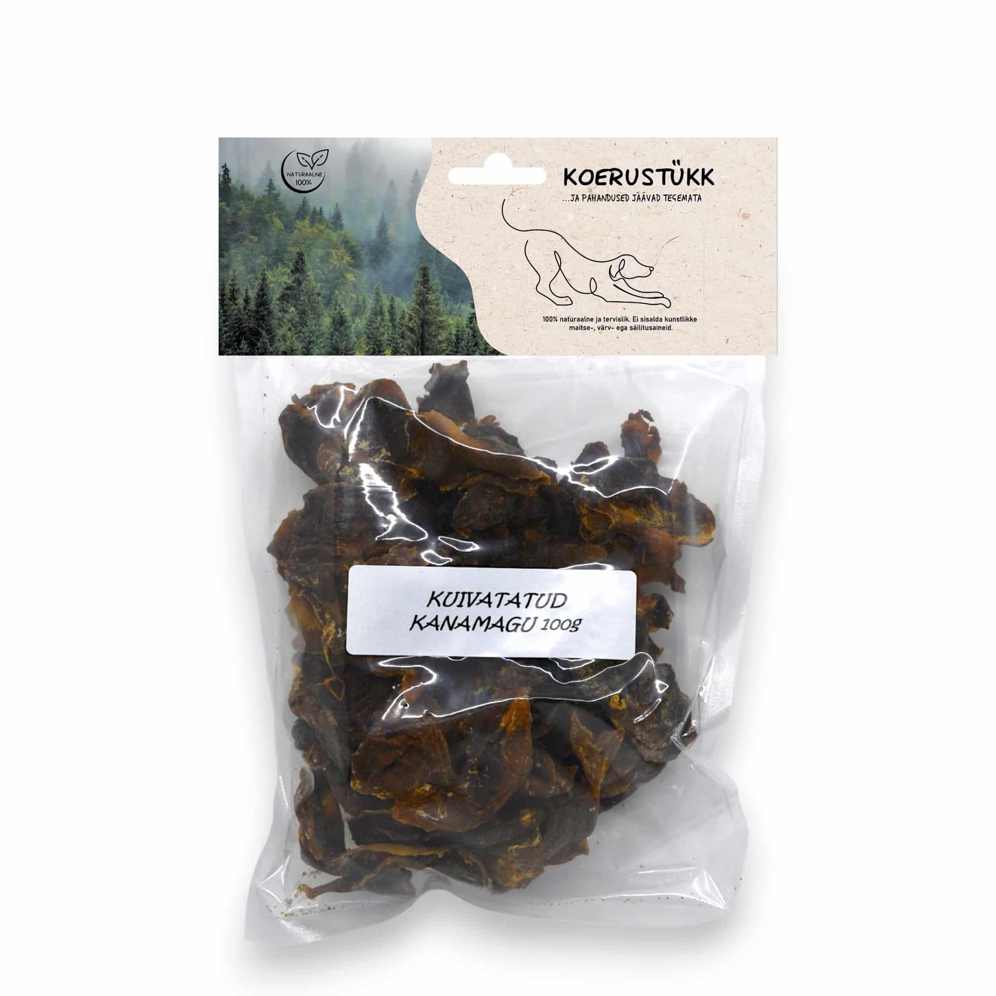 Koerustükk kuivatatud kanamagu koerale 100g 1 Koerustükk kuivatatud kanamagu koerale 100g